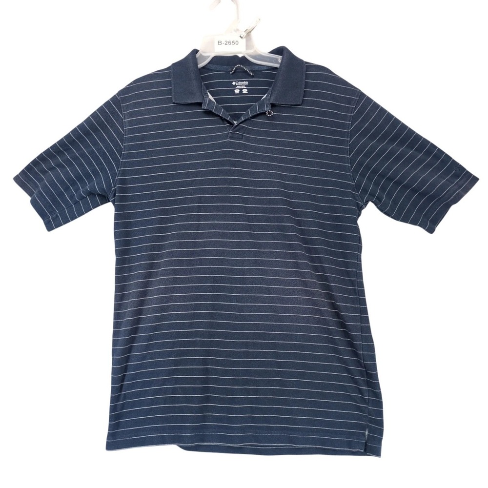 Columbia Navy Striped Polo Shirt Mens M Embroidered Logo Cotton Gorpcore Outdoor